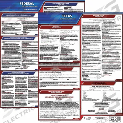JJ KELLER Labor Law Poster: TX, English, Plastic, 20 in x 24 in - State & Federal Labor Law Poster Sets