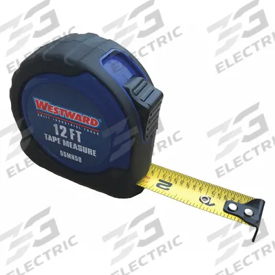 WESTWARD Tape Measure: Nonmagnetic Single Hook Tip, 12 ft, Plastic with Rubberized Grip - Fractional-Read Tape Measures