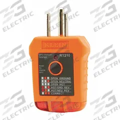 KLEIN TOOLS GFCI Receptacle Tester: 5-15P, Light, No Display, GFCI Testing (MPN RT210). Key specifications — Brand: KLEIN TOOLS.