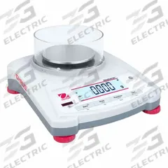 OHAUS Industrial Balance: AC Adapter, 3 3/4 in x 3 3/4 in, Not IP Rated, Not NTEP Rated, Integrated (MPN NV323 AM). Key specifications — Connection Ports: Ethernet; Readability: 0.001 g; Power Source: Battery; Weighing Units: dwt; Brand: OHAUS; Washdown: No.