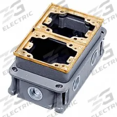 HUBBELL WIRING DEVICE-KELLEMS Floor Box: Rectangular, (6) 3/4 in For Conduit Sizes, Cover Included (MPN FB4233). Key specifications — Box Color: Green; For Conduit Sizes: (6) 3/4 in; Brand: HUBBELL WIRING DEVICE-KELLEMS; Includes Cover: Cover Included.