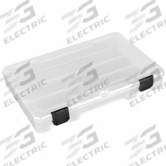 FLAMBEAU Compartment Box: 7 1/4 in x 11 in x 1 3/4 in, Clear, Not Electrostatic Discharge Conductive (MPN T4000). Key specifications — ESD Conductive: Not Electrostatic Discharge Conductive; Color: Clear; Compartment WxD: 6-1/4 in x 1-1/2 in; Brand: FLAMBEAU; Material: Plastic.