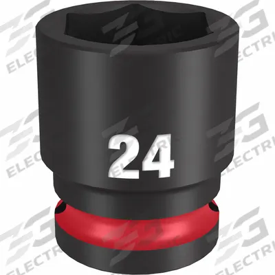 MILWAUKEE Standard Impact Socket: 1/2 in Drive Size, Metric, 24 mm Socket Size, 6-Point - 1/2" Drive Impact Sockets
