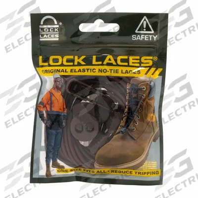 LOCK LACES Safety Boot Laces: BRN72, Brown, Elastic, 72 in Overall Lg, Round, No-Tie - Boot & Shoe Laces
