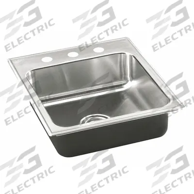 JUST MANUFACTURING Drop-In Sink with Faucet Ledge: 18 in Overall Lg, 15 in Overall Wd - One-Bowl Counter-Mounted Kitchen & Bar Sinks without Faucets