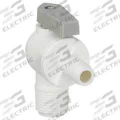 PARKER Manual Two-Way Ball Valve: 3/8 in, Polypropylene, Angle, Barb x MNPT, One-Piece, Lever (MPN PBPP6VME6). Key specifications — Brand: PARKER; Handle: Lever.