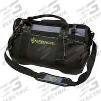 GREENLEE Tool Bag: 18 in W x 18 in D x 10 1/2 in H, Black, Polyester, 19 Pockets, 19 Inside Pockets (MPN 0158-22). Key specifications — Color: Black; Brand: GREENLEE; Material: Polyester.