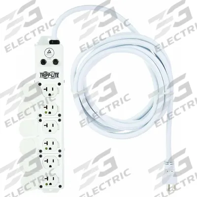 TRIPP LITE Outlet Strip: 6 Outlets, 15 ft Cord Lg, 20 A Current, UL 1363A, White, 5-20P - Healthcare Power Strips