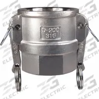 Cam and Groove Coupling: 1/2 in Coupling Size, 1/2 in -14 Thread Size, 1 13/16 in Overall Lg, FNPT (MPN G50-D-SS). Key specifications — Thread Size: 1/2 in -14; Gasket Material: Nitrile; Fitting Type: FNPT; Includes Locking Arm: Yes; Body Material: 316 Stainless Steel; Brand: DIXON VALVE & COUPLING.
