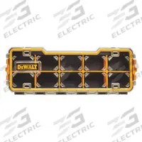 DEWALT Compartment Box: 17 5/8 in x 6 5/8 in x 2 7/8 in, Black/Yellow, 10 Compartments, Snap (MPN DWST14835). Key specifications — ESD Conductive: Not Electrostatic Discharge Conductive; Color: Black/Yellow; Brand: DEWALT; Material: Plastic.