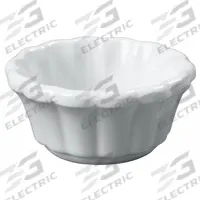 CARLISLE Scalloped Ramekin: 3 oz Capacity, Melamine, NSF Certified, White (MPN 43944GR02). Key specifications — Microwaveable: No; Oven Safe: No; Brand: CARLISLE; Material: Melamine; Color: White; NSF Certified: Yes; Dishwasher Safe: No.