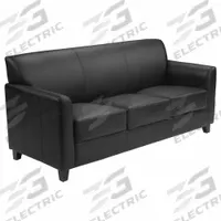 FLASH FURNITURE Sofa: Black, Black, Faux Leather, Wood, 59 in Seat Wd, 20 in Seat Dp, 18 in Seat Ht (MPN BT-827-3-BK-GG)