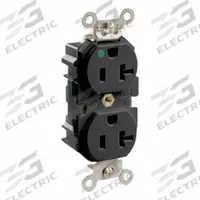 LEVITON Straight Blade Receptacle: Hospital Grade, Duplex, 5-20R, Black, 125V AC, 20 A (MPN M8300-E)