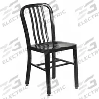 FLASH FURNITURE Patio Chair: Black, Black, Powder Coated, 18 1/2 in Seat Ht, 15 1/2 in Seat Wd (MPN CH-61200-18-BK-GG). Key specifications — Finish: Powder Coated; Frame Color: Black; Frame Material: Metal; Seat Color: Black; Seat Material: Metal.
