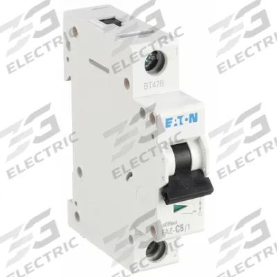 EATON Supplementary Protector: 5 A Amps, 48V DC, 15kA at 277V AC, Lug, FAZ, 277/480V AC - C-Curve, 1-Pole UL1077 DIN Rail-Mount Supplementary Protectors