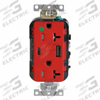 USB Receptacle: Duplex, 5-20R, 1 USB Ports, USB Type A/C, Red, 125V AC, 20 A (MPN T5833-HGR). Key specifications — Brand: LEVITON.