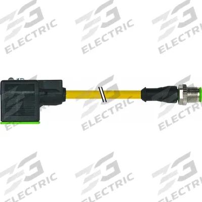 MURRELEKTRONIK Cordset: M12 Male Straight x DIN Form CI, 1 m Cable Lg, PVC, Yellow, 3 Pins - DIN Form Industrial C Solenoid Connector x M12 Cordsets