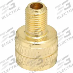 HALTEC Valve Bore Adapter: Cap Adapter, Clamp-In, L-Shape, Large Bore/Std Bore Valve Size, Brass (MPN 8807N-4). Key specifications — Valve Type: Clamp-In; Thread Size: 0.458-26; Valve Shape: L-Shape; Color: Brass; Product Type: Cap Adapter; Material: Metal; Brand: HALTEC.