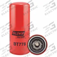 BALDWIN FILTERS Hydraulic Filter: Hydraulic Fluid, 1-12 Thread Size, Spin-On, 3 11/16 in Outside Dia (MPN BT778). Key specifications — Media Material: Cellulose; Brand: BALDWIN FILTERS; Compatible Fluid Type: Hydraulic Fluid; Compatible Vehicle Make: Allis-Chalmers; Includes: 30 psid Bypass Valve; Thread Size: 1-12.