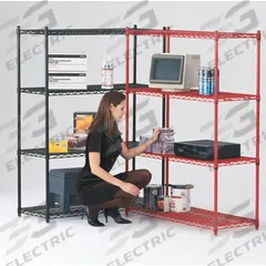 APPROVED VENDOR Wire Shelving Unit: 60 in x 24 in x 68 in, Dry/Wet, Split Sleeve, 4 Shelves, Black (MPN CC2460BL-SRP). Key specifications — Color: Black; Finish: Epoxy Coated; Recommended Environment: Dry; Number Of Shelves: 4; Caster Wheel/Configuration: (2) Rigid; Material: Steel; Caster Wheel/Tread Material: Polyurethane; Brand: APPROVED VENDOR.