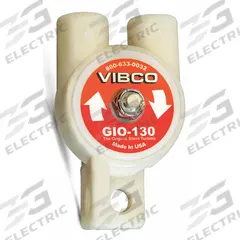 VIBCO Pneumatic Vibrator: 75 lbf, 10,500 vpm, 1/4 in NPT, GIO, 67 dBA, 4.5 cfm @ 60 psi, Continuous (MPN GIO-130). Key specifications — attr671163: 67 dBA; attr671170: 45 lbf @ 60 psi; attr671165: 10,500 vpm @ 80 psi; attr671184: 1/4 in; attr671185: NPT; attr671192: NPT; attr671193: 1/4 in; attr671179: Glass Filled Nylon.