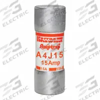 MERSEN Fuse: A4J Series, Class J, Cylindrical Body, Fast-Acting, 15 A, 600 V AC, 300 V DC (MPN A4J15). Key specifications — attr1287274: A4J; attr211200: MERSEN.