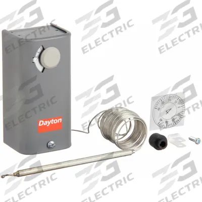 Dayton Line Volt Mechanical Tstat: -30° to 90°F, Steel, Adj, 3° to 12°F - Indoor Single-Stage Controls