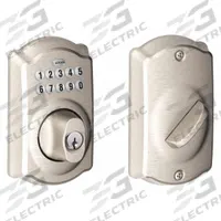 SCHLAGE RESIDENTIAL Trim Keypad Deadbolt: 1 3/4 in Door Thick - Max, Push Button, Nickel (MPN BE365 CAM 619)