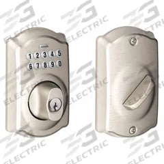 SCHLAGE RESIDENTIAL Trim Keypad Deadbolt: 1 3/4 in Door Thick - Max, Push Button, Nickel (MPN BE365 CAM 619)