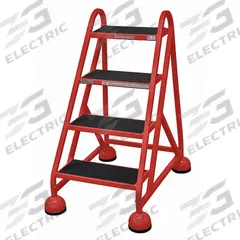 COTTERMAN Rolling Ladder: 3 ft Platform Ht, Assembled, Steel, Wt-Actuated Auto-Lock, Ribbed (MPN ST-420 A2 C6 P5). Key specifications — Includes Handrails: Handrails Not Included; Material: Steel; Brand: COTTERMAN; Color: Red.