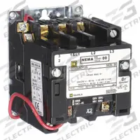 SQUARE D NEMA Magnetic Contactor: Non-Reversing, 3 Poles, NEMA Size 00, 9 A, 120V AC (MPN 8502SAO12V02S). Key specifications — Brand: SQUARE D.