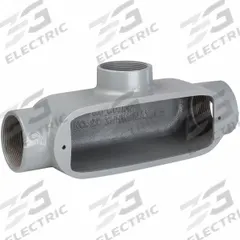 Conduit Outlet Body: Aluminum, 3/4 in Trade Size, T Body, 7 cu in Body Capacity, Threaded Hub (MPN OT-2). Key specifications — Finish: Powder Coated; Includes: Stainless Steel Screws; For Use With: RMC; Brand: HUBBELL KILLARK; Hub Style: Threaded; Mfr. Series: O.