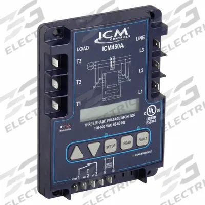 ICM Line Voltage Monitor: Three Phase, Monitors Line Volt, SPDT - NO/NC, LCD - Line Voltage Monitors
