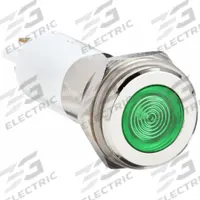 APPROVED VENDOR Flush Panel Light: 12 mm Panel Mounting Hole Dia, LED, Green, Flush Head, H12 (MPN 24M134). Key specifications — Brand: APPROVED VENDOR; Electrical Connection: 0.11 Male Quick Disconnect.