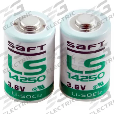 SAFT Battery: 1/2 AA Battery Size, Lithium, 1,200 mAh Capacity, 3.6V DC
