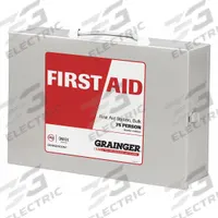 FIRST AID ONLY First Aid Kit and Housing: Gen Purpose, 75 People Served, 563 Components, Metal (MPN 59330). Key specifications — Adhesive Bandages Included: (150) Bandages; Application: General Purpose; Brand: FIRST AID ONLY; Housing Color: White; Housing Material: Metal; Includes Oral or Inhalant Medication: Medication Included; Mountable: Wall Mount; Oral and Inhalant Medicinals Included: (100) Antacids.