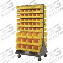 QUANTUM STORAGE SYSTEMS Mobile Louvered Floor Rack: 36 in x 24 in x 72 in, 96 Bins Included, Yellow (MPN QMD-36H-230240YL). Key specifications — Bin Width: (72) 5-1/2 in; Color: Gray; Caster Wheel/Configuration: (2) Rigid; Caster Wheel/Tread Material: Hard Rubber; Bin Color: Yellow; Bin Depth: (24) 14-3/4 in; Bin Height: (24) 7 in; Brand: QUANTUM STORAGE SYSTEMS.