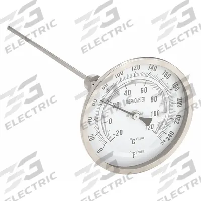 APPROVED VENDOR Dial Thermometer: 0°F to 250°F /-20°C to 120°C, 12 in Stem Lg - Adjustable-Angle Thread-Mount Dial Thermometers
