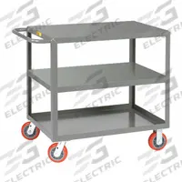 LITTLE GIANT Utility Cart: 2,000 lb, 48 in L x 24 in W Shelf, 3 Shelves, Gray, Flat (MPN 3LG-2448-6PY). Key specifications — Caster/Wheel Configuration: (2) Swivel; Brand: LITTLE GIANT; Caster Wheel/Tread Material: Polyurethane.