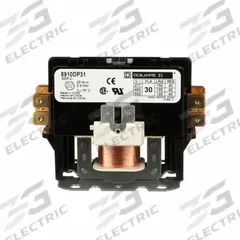 SQUARE D Definite Purpose Magnetic Contactor: 1 Poles, 277V AC, 30 A, Non-Reversing (MPN 8910DP31V04). Key specifications — Brand: SQUARE D; Coil Voltage: 277V AC; Contactor Style: HVACR Definite Purpose Contactor; Terminal Connection Type: Quick-Disconnect Terminals; Maximum Voltage Rating: 600V AC; Series: 8910 Series Type DP; Phase: Single; Main Pole Contact Form: 1NO.