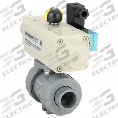HAYWARD FLOW CONTROL Pneumatically Actuated Two-Way Ball Valve: 3/4 in, CPVC, Air to Spring (MPN PSSTBH207STVA9). Key specifications — Brand: HAYWARD FLOW CONTROL; Connection Gender - Side 1: Female; Actuator Features: Position Indicator; Actuator Operation: Air to Spring; Actuator Series: PSS; Connection Gender - Side 2: Female; Connection Type - Side 1: True-Union Socket/True-Union NPT; Connection Type - Side 2: True-Union Socket/True-Union NPT.