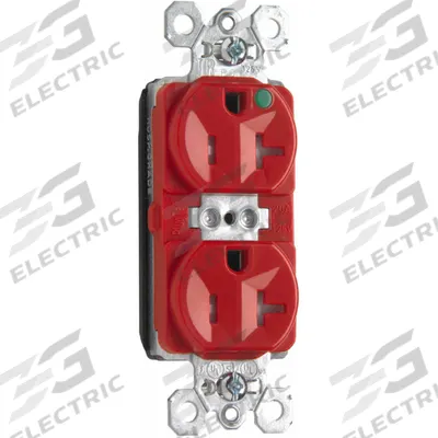 PASS & SEYMOUR Receptacle: Hospital Grade, Duplex, 5-20R, Red, 125V AC - General Purpose Receptacles