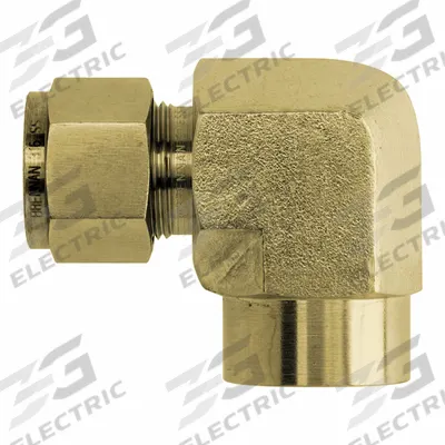 BRENNAN INDUSTRIES Compression Fitting Elbow: 3/8 in OD x 3/8 in Pipe Size, Tube x FNPT - Clean & Bagged Double-Ferrule Brass Compression Fittings