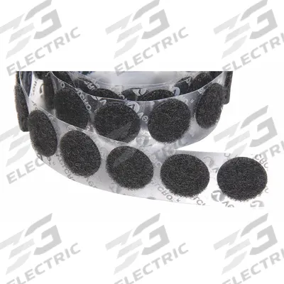 VELCRO BRAND Hook-and-Loop Fastener: Disc, 3/8 in Overall Dia, Loop, Black, Adhesive - Pre-Cut Discs