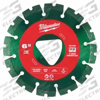 MILWAUKEE Diamond Saw Blade: Green Concrete, 6 in Blade Dia., 6 in Arbor Size, Dry, Best, Segmented (MPN 49-93-7262). Key specifications — attr1097734: Dry; attr1097738: Green Concrete Saw; attr1097751: MILWAUKEE.