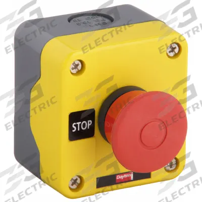 Dayton Control Station: Mushroom Head Push Button, 0 Pilot Lights, 1NC - Push-Button Control Stations