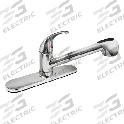 DOMINION FAUCETS Low Arc Pull Out Kitchen Faucet: Gold, Cast Brass, Single-Post, Deck, Chrome - Single-Post Kitchen Faucets