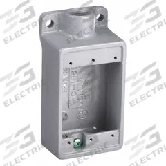 HUBBELL KILLARK Electrical Box: Iron, Rectangular, 1 Gangs, 1/2 in Hub Size, 18 cu in Capacity, Gray (MPN FS-1M). Key specifications — Color: Gray; Brand: HUBBELL KILLARK.
