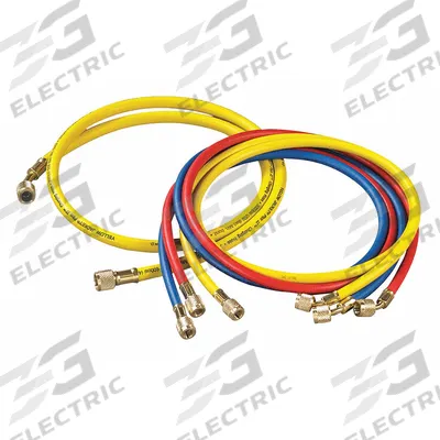 YELLOW JACKET Hose Set: 5 ft Lg, 45° Angle, Yellow, Rubber - Charging Hose Sets