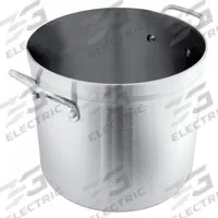 CRESTWARE Heavy Duty Stock Pot: 40 qt Capacity, Aluminum, 5 mm Gauge, NSF Certified, Riveted Handle (MPN HPOT40). Key specifications — NSF Certified: Yes; Handle Type: Riveted; Body Material: Aluminum; Brand: CRESTWARE; Lid Included: No.